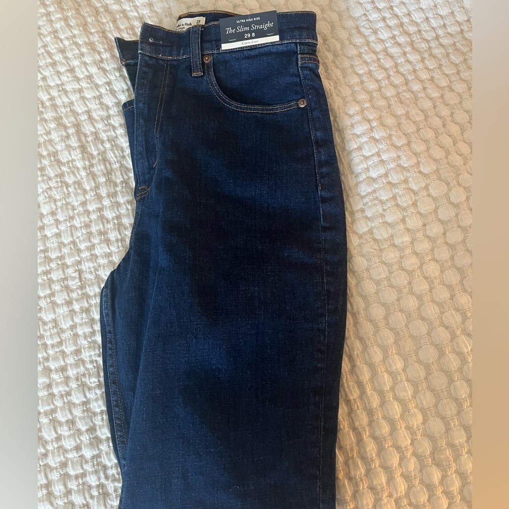 Women’s Ultra High Rise Curvy Slim Straight Dark Blue Jeans